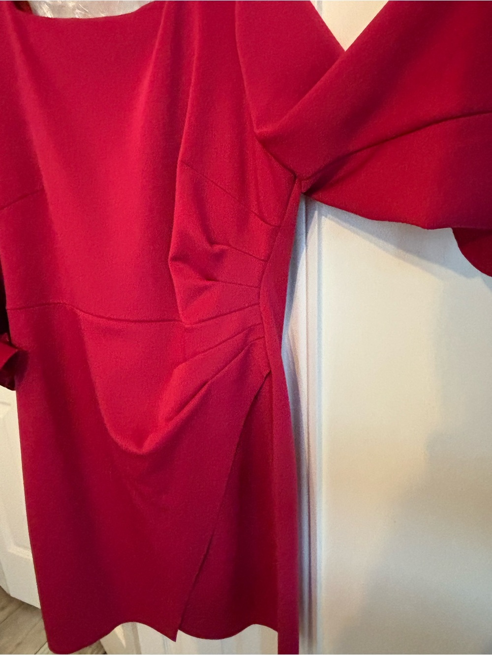 Alex Evenings Raspberry Red Long-Sleeve Ruffle-Cuff Dress - Picture 2 of 4